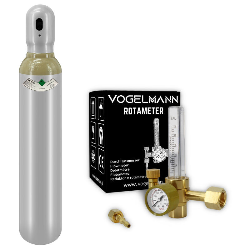 Helium full gas cylinder 8L 1,5m3 with Regulator Rotameter Vogelmann